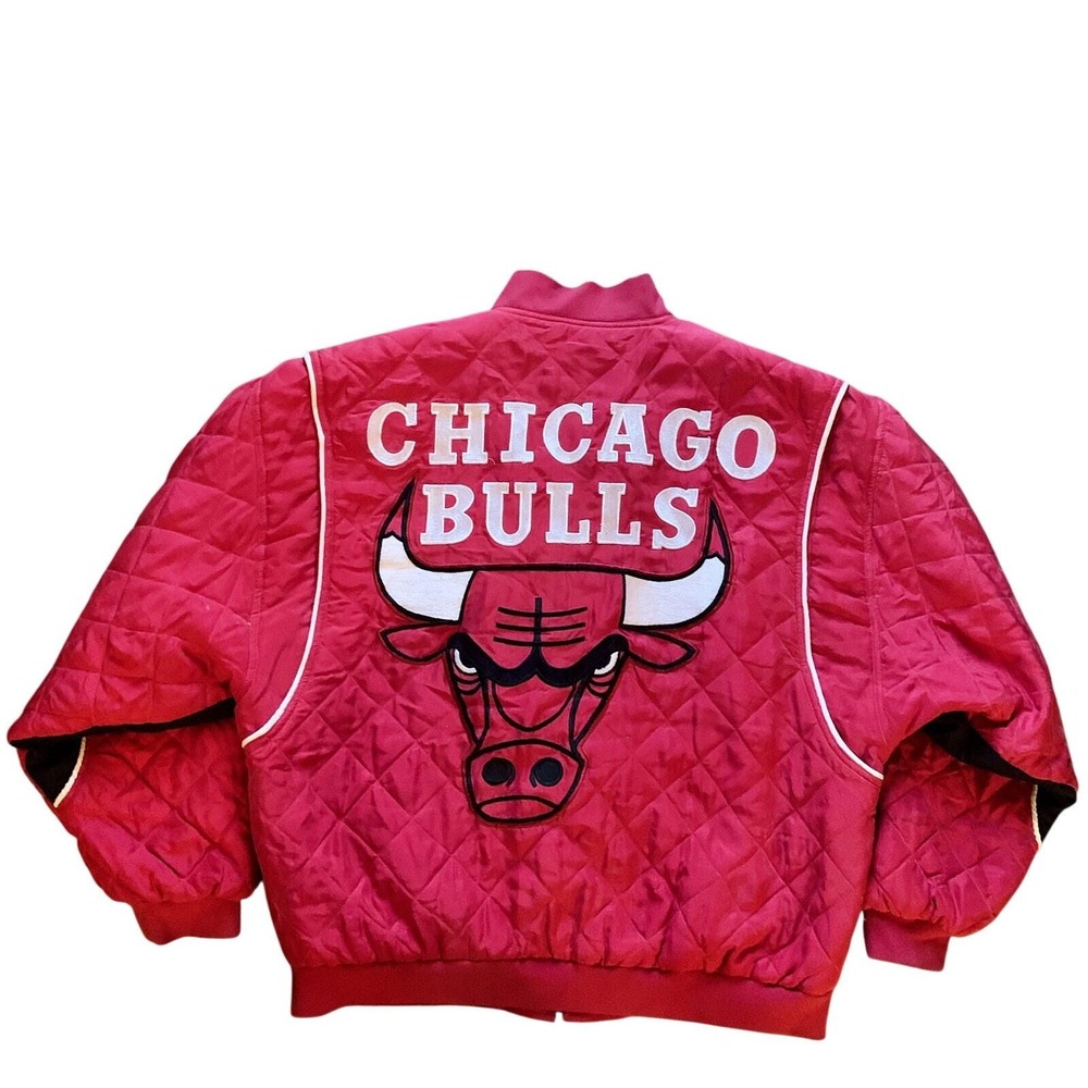 JH Silk Chicago Bulls Bomber Jacket Mens L Red Silk Quilted rare Vintage 90s